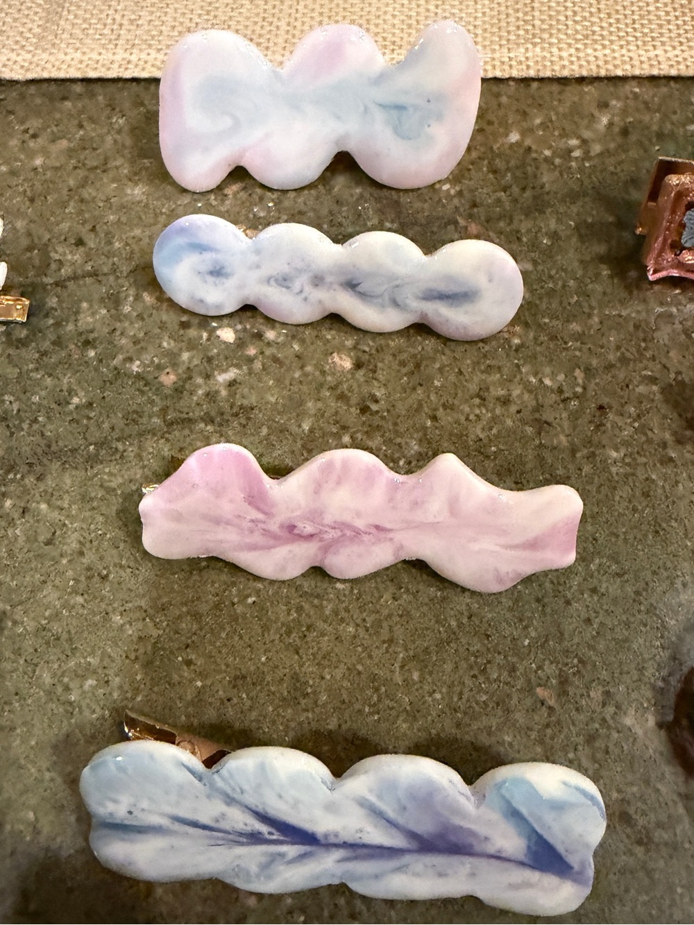 Hand Made Marble Hair Clip - purple and blue